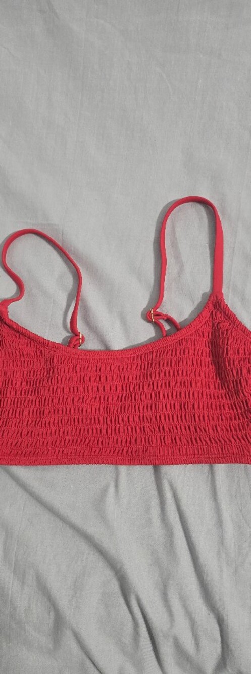 Wild Fable Target Red Smocked Bralette Bikini Top Textured Swim Medium M